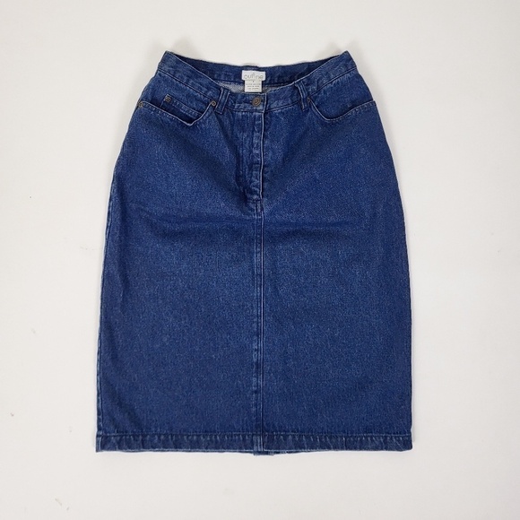 90’s Denim Midi Skirt knee length jean vintage front zipper slit pencil - Picture 2 of 8